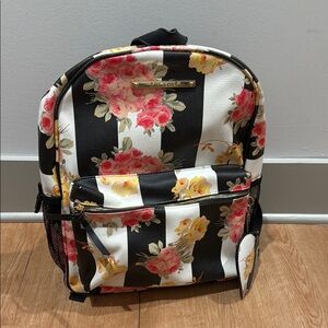 Betsey Johnson Black and White Floral Print Backpack